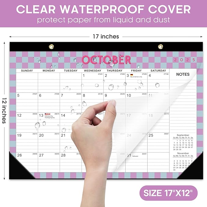 Desk Calendar 2026-2027, 21-Month Calendar Runs Unitl June 2027, Large 17" x 12" Monthly Desktop & Wall Calendar for Home & Office - Checkered
