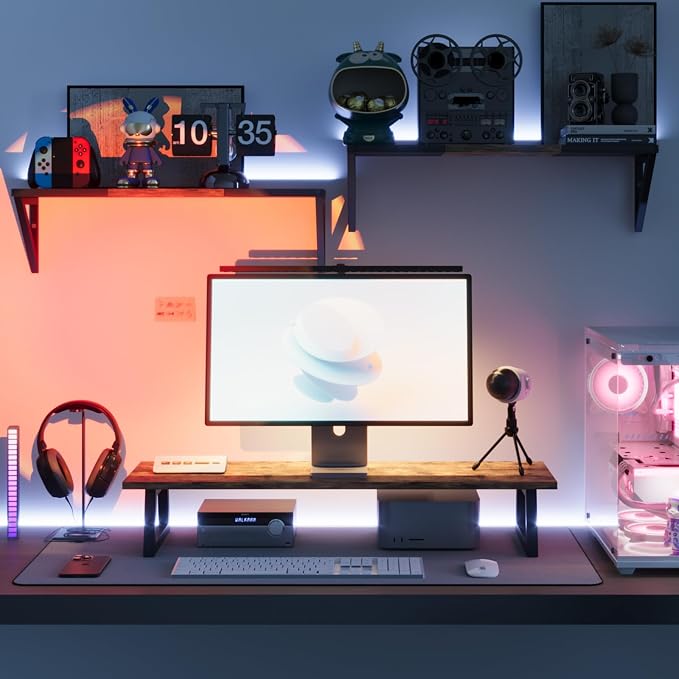 TEAMIX 31.5 inch Dual Monitor Stand Riser, TV Riser, Wood Desk Organizer | For 2 Monitors/Laptop/Printer, Long Computer Stand, Wood & Steel, Holds 150 lbs, PS5/Keyboard Storage, For Home Office Gaming