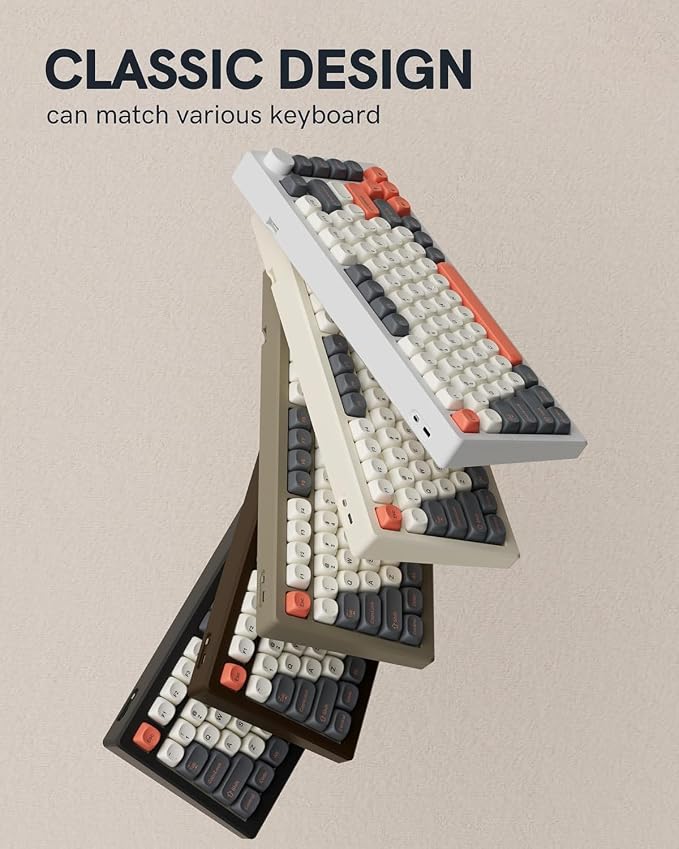 Keymatic 137 Double Shot PBT Keycaps Set MOA Custom Retro keycaps for 61/64/68/84/87/100/104/108 Retro Gaming Mechanical Keyboard Gray Orange(Only Keycap Set)