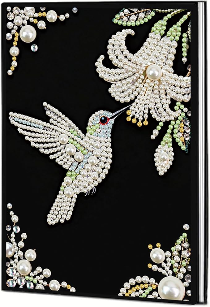 FRANDEK Pearl Painting Notebook Kit, Bird Flower A5 DIY Journal with 50 Blank Pages, Diamond Gem Art Cover with Waterproof Canvas, Beginner Craft Set with Full Tools for Adults