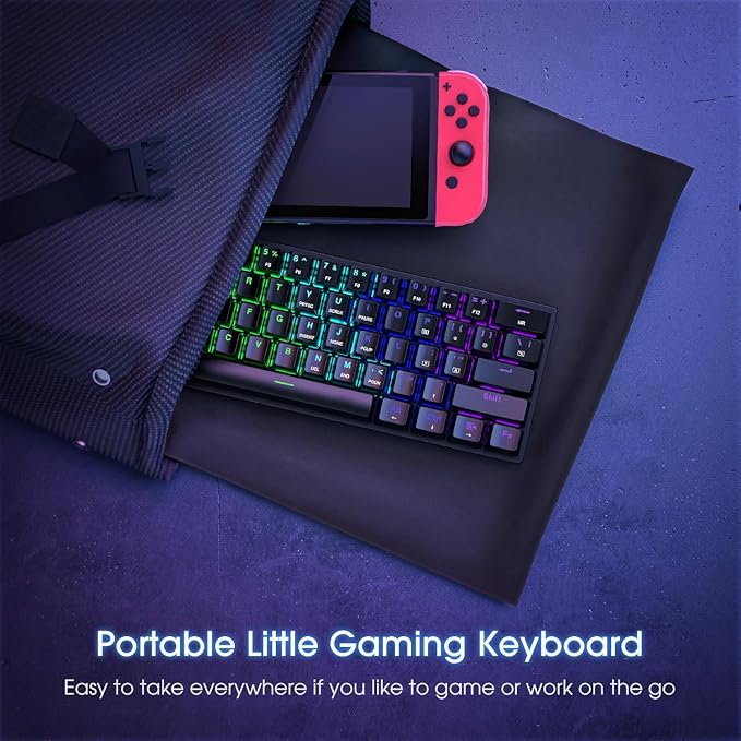 Portable 60% Mechanical Gaming Keyboard, Wired Keyboard with Blue Switches,LED Customization Backlit,61 Keys Ultra-Compact Mini OfficeKeyboard for PC/Mac/Xbox,Easy to Carry On Trip-Black
