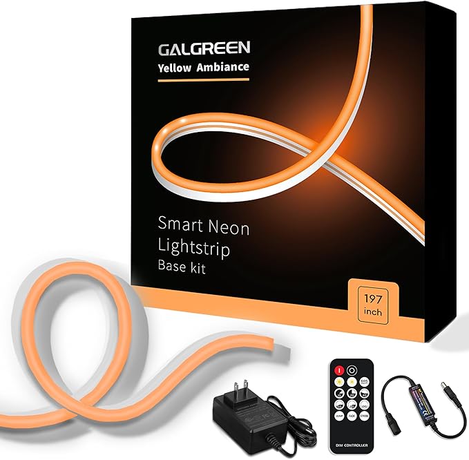 Neon Rope Lights, 16.4ft Rope Lights with Dimmable Remote and Adapter, Waterproof Flexible Smart Led Strip Lights for Bedroom, Super Bright, DIY Neon Sign, Indoors Outdoors Decor, Orange
