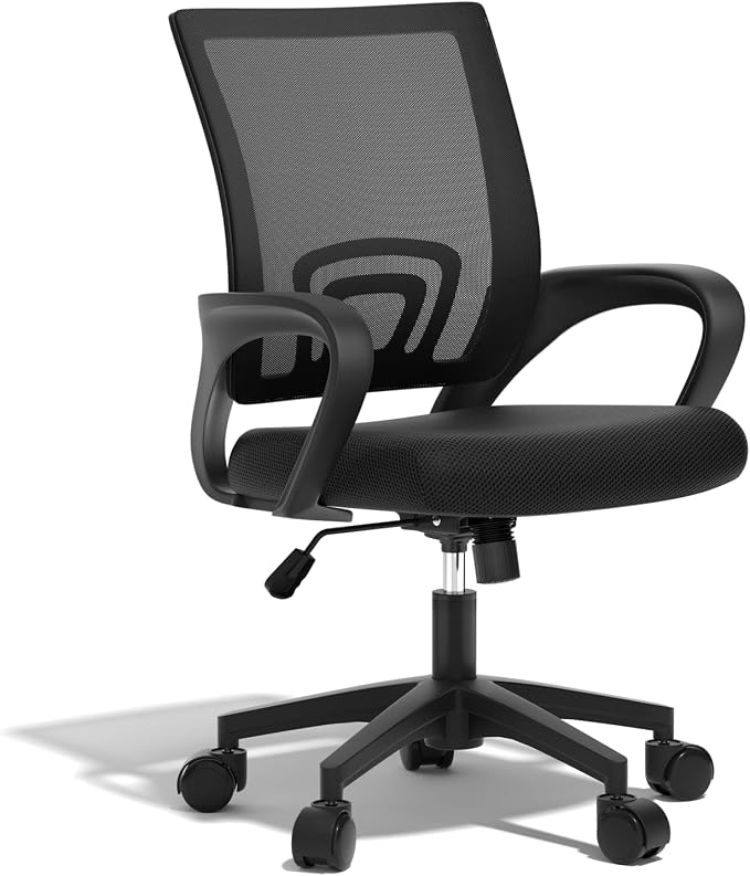 Ergonomic Mesh Office Chair, Heavy Duty 330 Lb Capacity 1 Pack, Black | Mid-Back Desk Chair, Rolling Wheel, Breathable Mesh Backrest & Lumbar Support, Adjustable Height, Sponge Seat for Home Office