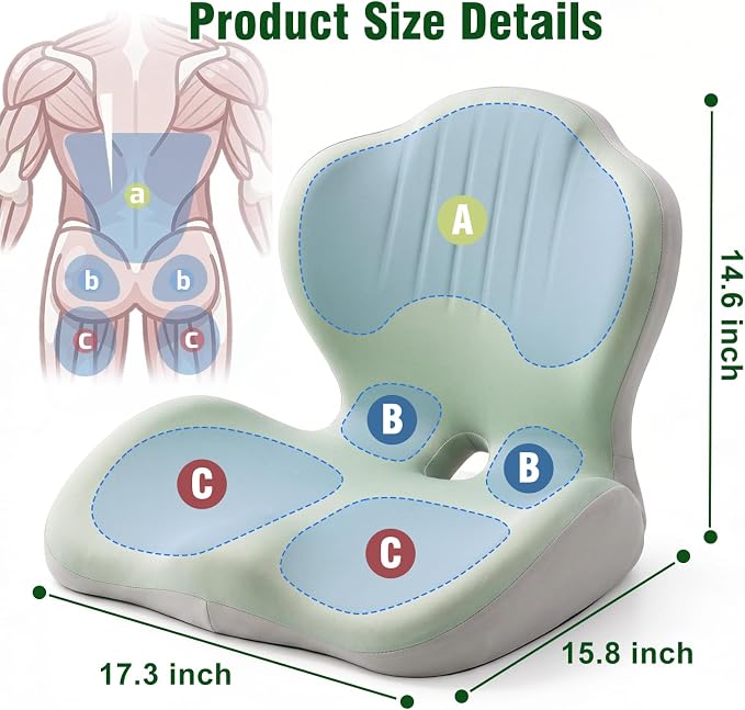 Car Seat Cushion with Lumbar Support Pillow, Memory Foam Office Chair Cushion for Back Pain Sciatica Pain Relief, Ergonomic L-Shaped Seat Cushion for Car Truck Driving Office Chair Home (Green Gray)