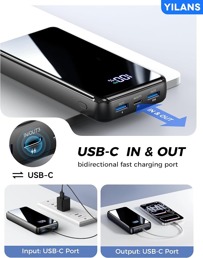 Portable Charger,50000mAh Power Bank Built-in Cable, 22.5W PD USB C In & Out Fast Charging, External Battery Pack with 6 Output & 2 Input, Travel Phone Charger for iPhone 17/16/15/14/13/12(Black)