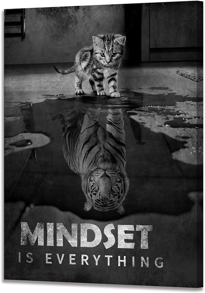 YIOZHAOFH Inspirational Canvas Prints Cat Tiger Wall Art Mindset Pictures Motivational Quotes Animal Poster for Office Decor Framed Ready to Hang 28x44inches