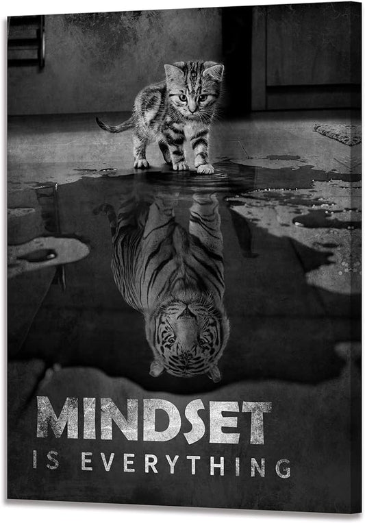YIOZHAOFH Inspirational Canvas Prints Cat Tiger Wall Art Mindset Pictures Motivational Quotes Animal Poster for Office Decor Framed Ready to Hang 28x44inches