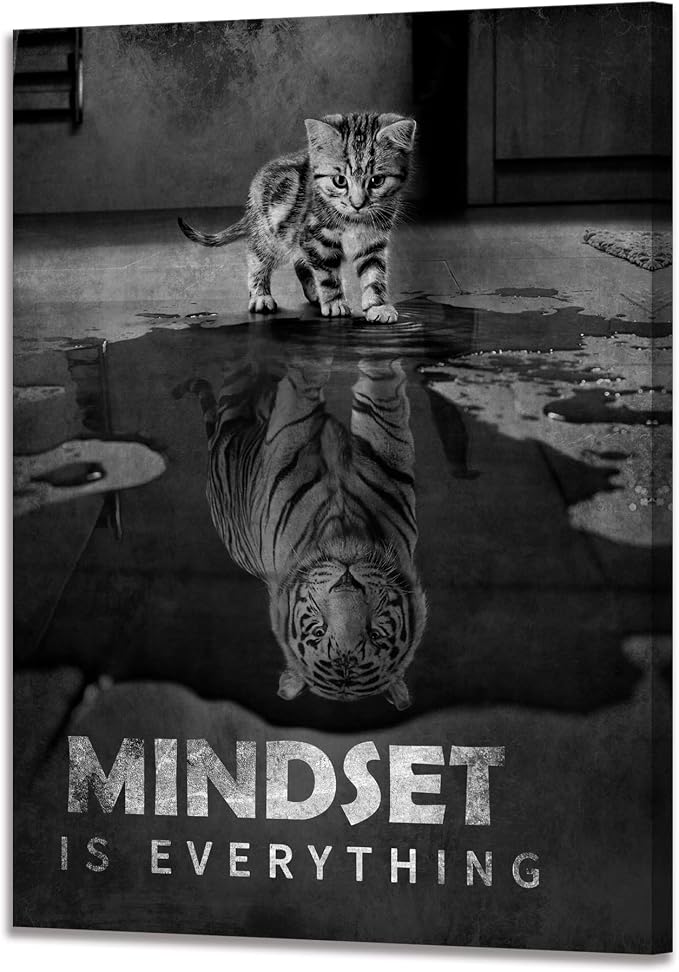 Inspirational Canvas Prints Cat Tiger Wall Art Mindset Pictures Motivational Quotes Animal Poster for Office Decor Framed Ready to Hang 12x16inches
