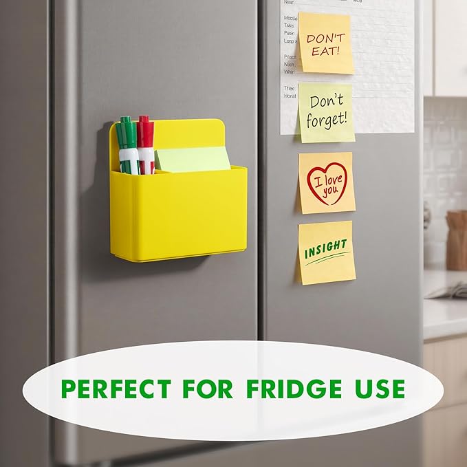 2 Pcs Magnetic Dry Erase Marker Holder for Whiteboard, Plastic Magnetic Pen Holder for Refrigerator Fridge, Magnet Pencil Cup for School Classroom, Locker Accessories,Pen Cup Organizer-Yellow