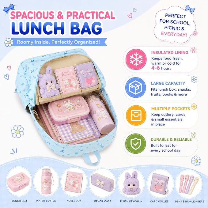 BTOOP School Backpacks for Teen Girls Bookbags Lightweight Kids Backpack School Bags Set with Lunch Box Pencil Case
