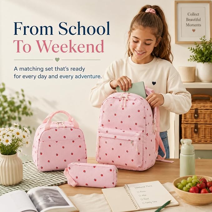 Bluboon School Backpack Set Girls Womens Laptop Bookbag Casual Daypack Fits 15 inch Laptop with Lunch Tote Bag and Pencil Bag