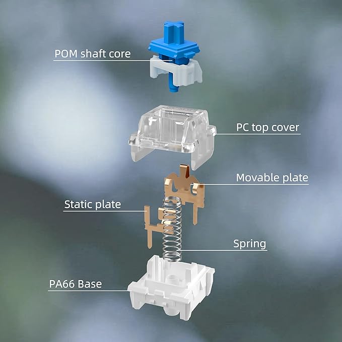Zhouwang 108PCS Blue Clicky Mechanical Keyboard Switches,3-Pin Hot-Swappable Pre-Lubed Switch with 3 Kailh Switches,Crisp Click Sound for Gaming Keyboards & Clickers for 3D Prints