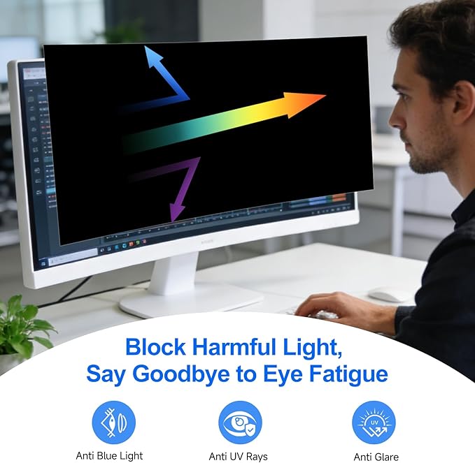 [2-Pack] Privacy Screen For Computer Monitor, 29-Inch 21:9 Aspect Ratio; Anti Spy/Bule Light/Glare And Eye Protection, 2 Install Ways Removable For Office, Airport, Cafe And Other Public Area; Diagonal 29 Inches, Width 26.66 Inches, Height 11.42 Inches