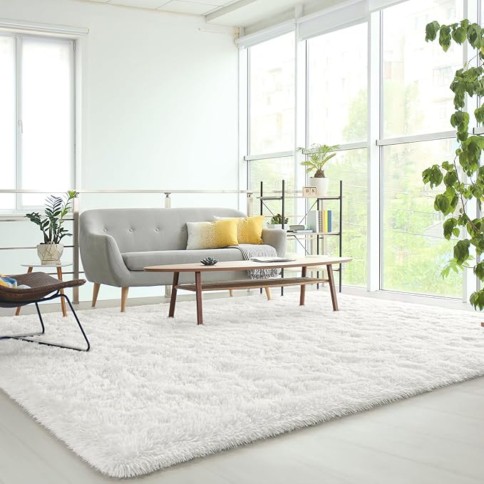 HOMORE Area Rug for Living Room 5x8 Fluffy Rug Modern Shag Rugs for Bedroom, Super Soft and Comfy Carpet, Cute Carpets for Kids Nursery Boys Girls Room Decor, Ivory