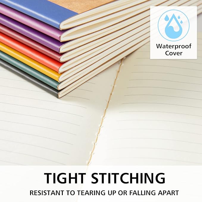 feela 16 Pack Composition Notebooks Bulk, Kraft Cover Lined Blank College Ruled Composition Travel Journals with Jewel Tone Spines For Women Students, 60 Pages, 8.3”x 5.5”, A5, 8 Vintage Colors
