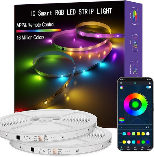 IC Smart RGB LED Strip Lights, 200FT LED Lights for Bedroom, App Control/Remote Control, Music Sync, DIY Design, Rainbow Chasing Effects, Strip Lights for Home, Party Decor