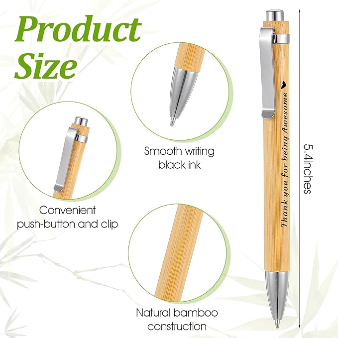 50 PCS Bamboo Pens Bulk Wooden Bamboo Pens Engraving Wooden Ballpoint Pen Gift Pen Bulk (Inscribed with text)