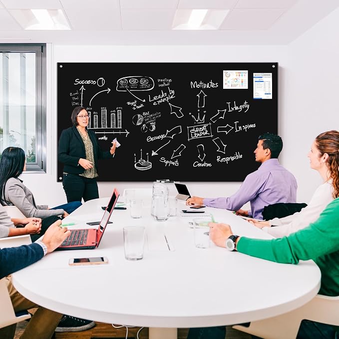 maxtek Black Dry Erase Board 72" x 48", Black Whiteboard Glass Frameless, Large Magnetic Glass White Board for Office School