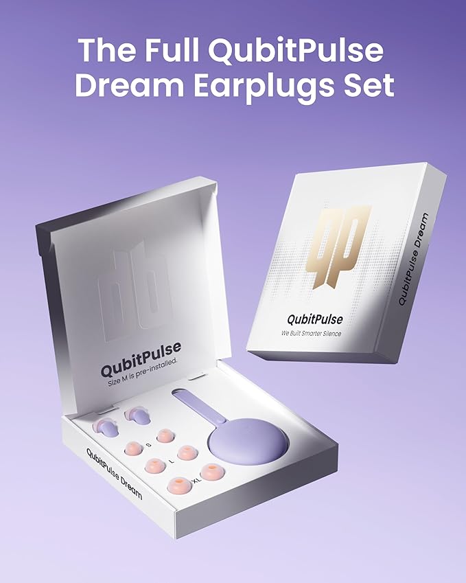 Dream Ear Plugs for Sleeping, 23dB Noise Reduction Silicone Ear Plugs with Patented Qufits Eartips and Carry Case, Reusable Earplugs for Sleep, Work, Deep Focus and Travel - Violet