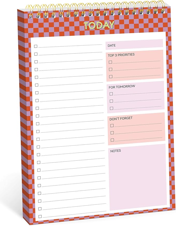 Taja To Do List Notepad - To Do List Notebook for Work with 52 Sheets, 9.8" x 6.5", Undated Daily Planner Perfect for Daily Tasks and Goal Setting, Notepad Suitable for Office, Home & School - Sunset Checkered