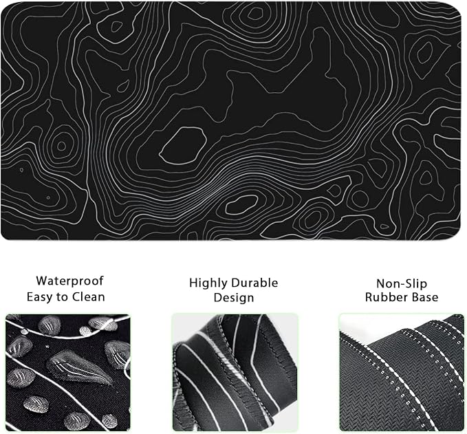 Topographic Mouse Pad Set, Extended Mouse Pad+Keyboard Wrist Rest, Memory Foam Ergonomic Easy Typing, 4Pcs (35.4×15.7 in) Desk Pad Set for Home Office Study Game-Topographic Contour