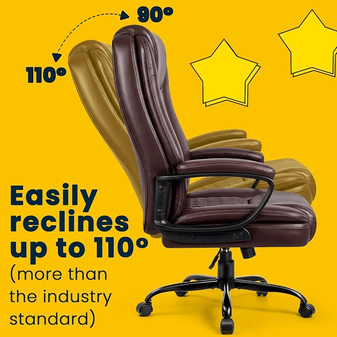OFIKA Leather Office Desk Chair,Ergonomic Office Chair with Lumbar Support,Computer Chair,Executive Leather Chair with Padded Flip-up Arm,Adjustable Armrests, Black,275LBS