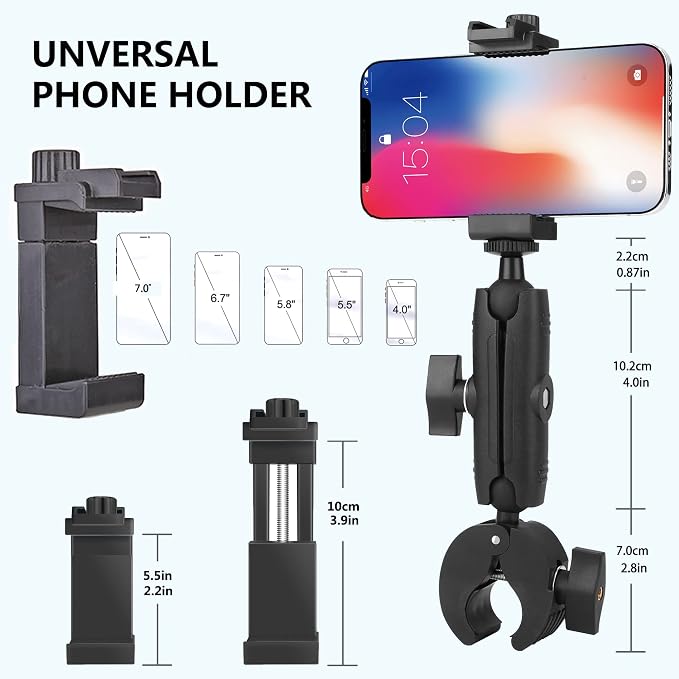 Music Boom Microphone Mic Stand Phone Holder Mount with Long Arm and Super Clamp 360° Rotation for Phone 14 13 12 11 MAX Pro Samsung Galaxy S22 S21 Google Pixel, 3.5 to 7" Smartphone