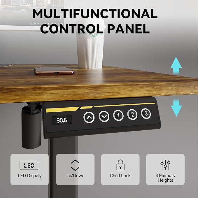 Electric Standing Desk,48x24 Inches Adjustable Height Stand up Desk, Sit Stand Home Office Desk with Splice Board, 3 Preset Heights,Equipped with Hooks,Ergonomic Computer Workstation，Brown