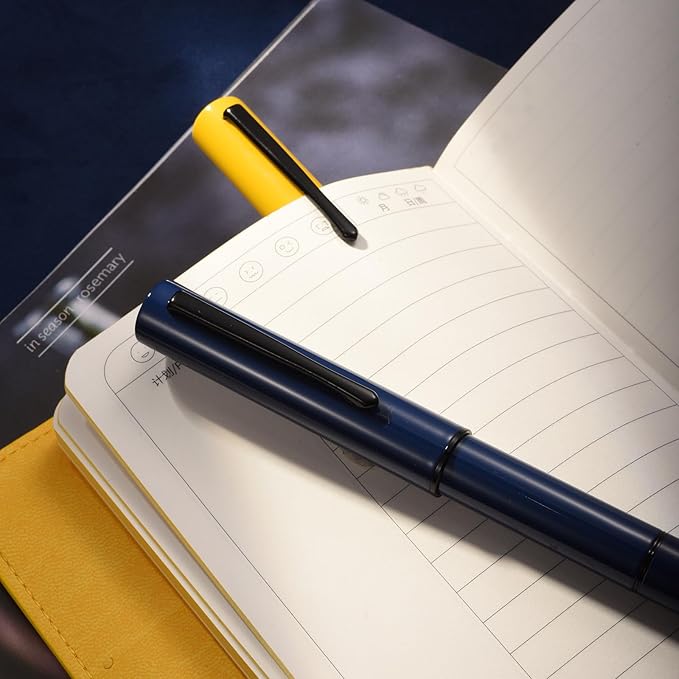 HONG DIAN C1 Fountain Pen Extra Fine Nib, Dark Blue & Classic Retro Design Metal Pen with Ink Converter