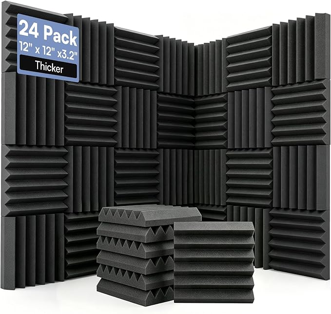GUERRI 24 Pack Acoustic Foam Panels 12" x 12" x 3.2" Wedges Design Sound Proof Foam Panels High Density Sound Absorbing Foam Echo Reduction for Wall, Home Studio, Recording & Gaming