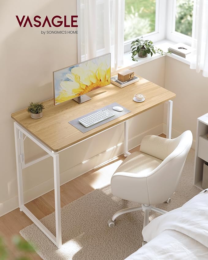 VASAGLE Folding Desk, Foldable Computer Desk, One-Piece Desktop, Rounded Edges, Small Folding Craft Table for Bedroom, Balcony, Camping, Easy Assembly, 39.4 x 19.7 Inches, Straw Yellow ULWD152YD01