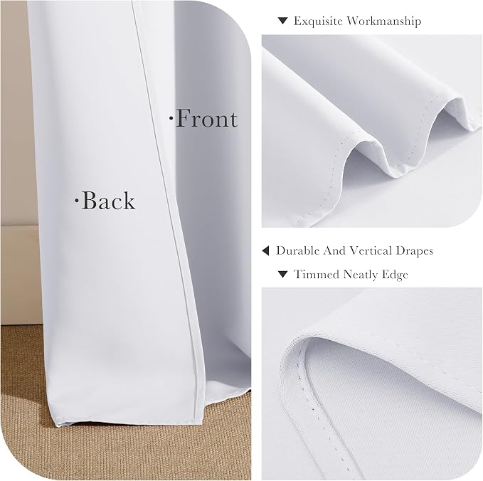 PONY DANCE White Window Curtains - Window Dressing Soft Fabric Back Tab/Rod Pocket Kids Drapes Privacy Protect for Bedroom & Bathroom, 42 W x 54 inch L, Pure White, 2 PCs
