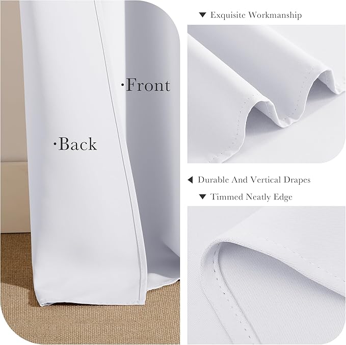 PONY DANCE 60% Light Blocking Curtains 48 inch Long for Short Small Window, Rod Pocket and Back Tab Thermal Insulated Room Darkening Curtains for Kitchen/Cabinet(2 Panels, W42 x L48 inch, Pure White)