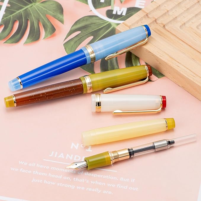 3 Jinhao 82 Fountain Pen Transparent Mixed Classic Color Acrylic Extra Fine Point Gold Trim with Converter Set