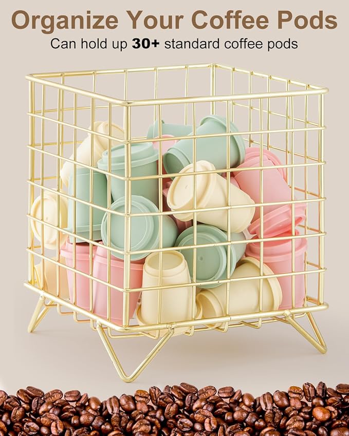 K Cup Holder, Coffee Pod Holder for Countertop, Gold, 5.3x5.3x6.3 Inch | Coffee Bar Organizer, K Cup Holders for Counter, Large Capacity Coffee Pods Organizer, for Kitchen Counter & Office Desktop