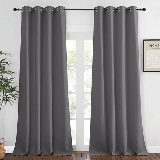 NICETOWN Grey Bedroom Blackout 90 inch Curtain - Grommet Energy Saving Thermal Insulated Room Darkening Drapes Sound Dampening Window Treatment for Living Room (1 Panel, W52 x L90)