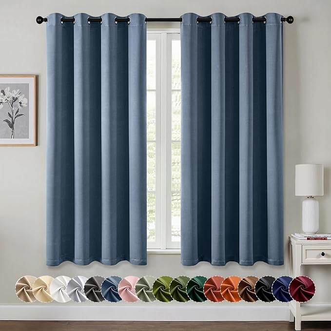 MIULEE Blackout Curtains for Bedroom Living Room 2 Panels, Thermal Insulated Room Darkening Drapes Grommet Noise Reducing Light Blocking Window Treatments 68 Inches Long 55x68 Inch Stone Blue