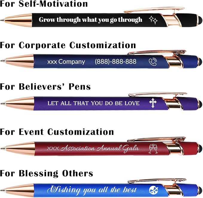 Sparklove Personalized Pens Bulk, Custom Pens with Name/Logo, Customized Black Ink Ballpoint Gifts, Engraved Pen with Stylus, Ideal for Business, Wedding, Birthday, Women, Men Office Metal Pen