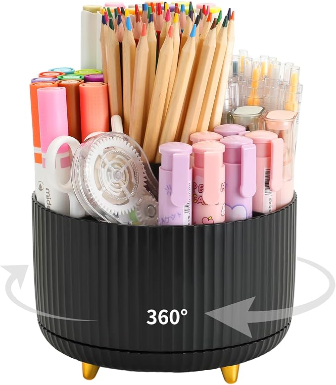 Camelmother 360°Rotating Pen&Pencil Holder For Desk With 5Slots Cute Office | Spacious Beautiful & Durable For Teachers Students Workers Easy Storage for Pens Stationery
