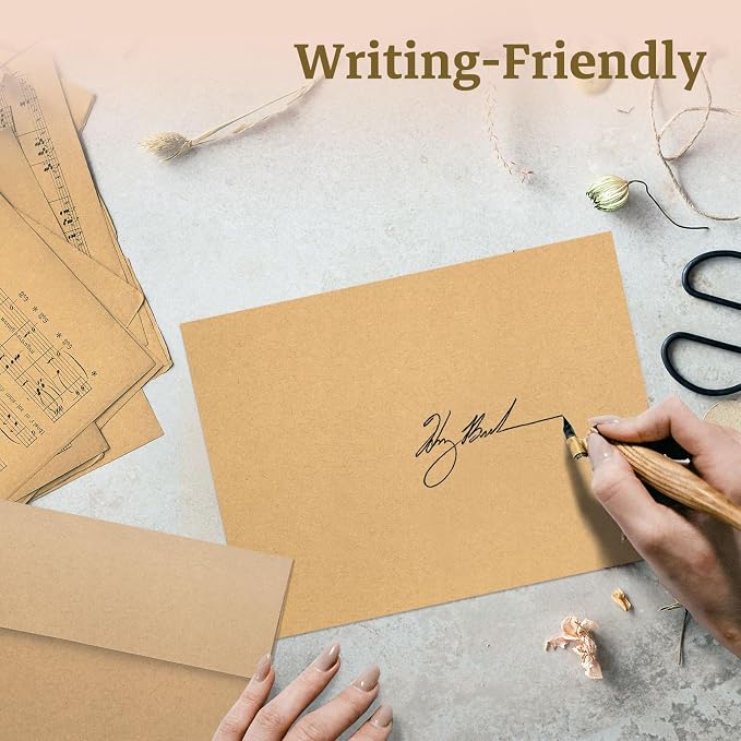 5x7 Brown Kraft Blank Note Cards with Envelopes 100 Pack (Not Folded), Goefun 5x7 Flat Cardstock and A7 Brown Envelopes Self Seal for Wedding, Invitation, Birthday, DIY Notecards & All Occasions