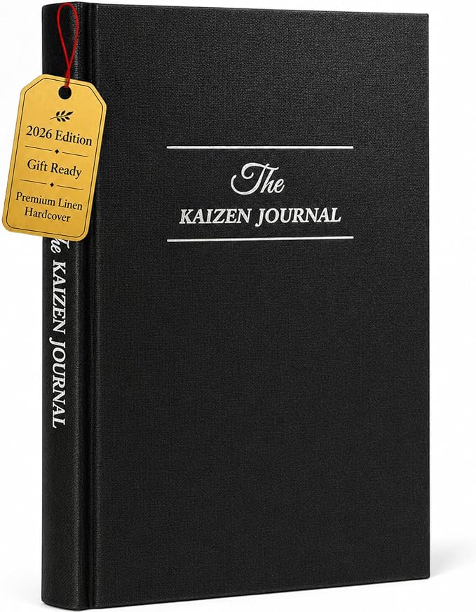 The Kaizen Journal for Self Improvement – Undated Daily Planner & Habit Tracker for Men & Women, Productivity, Focus & Mental Health – 24-Week Goal Planner with Gift-Ready Box (Black)
