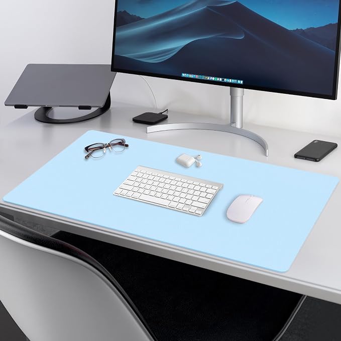 Large Office Leather Desk Mat, Large Mouse and Keyboard Pad, Laptop Pad, Desktop Protector(Light Blue, 31.5 in. x 15.7 in.)