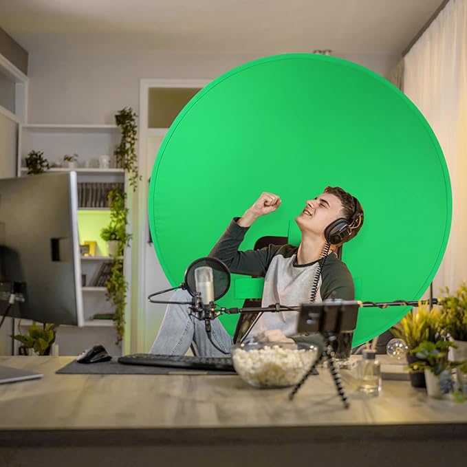 Green Screen Chair,Heorryn 59in Portable Green Blue Screen Backdrop Kit with Double Sided Pop Up Greenscreen Background for Chroma Key Photo/Video, Streaming, Conferencing and Product Photography