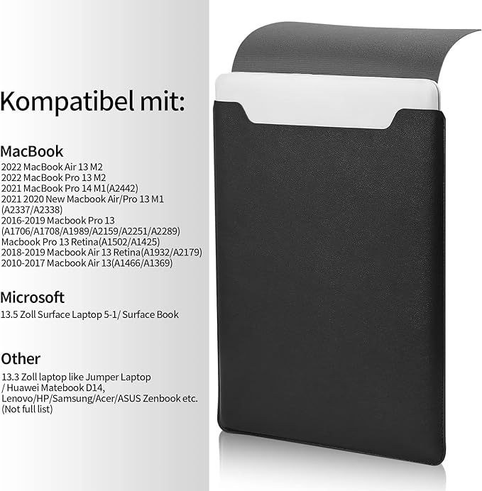13.3-14 Inch Laptop Sleeve - Thin & Padded Case Compatible with 14" (2022), 13.3" (2015) Models | Portable Dark Black Protective Sleeve (Dark Black, 13.3-14 Inch)