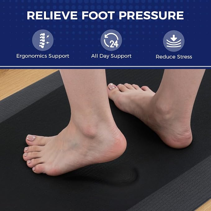 17 x 24 Inch Anti Fatigue Comfort Mat, 1 Inch Extra Thick Waterproof Mat, Non-Slip Standing Desk Mat for Offices, Home, Garages (Black, 24" L x 17" W x 1" Th)