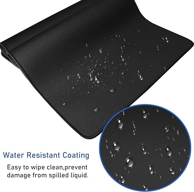 Gaming Mouse Pad, Large Desk Mouse Pad with Stitched Edges,(35.4X15.7In) Durable Non-Slip Natural Rubber Base, Waterproof Computer Keyboard Pad Mat for Esports Pros/Gamer/Desktop/Office/Home, Black