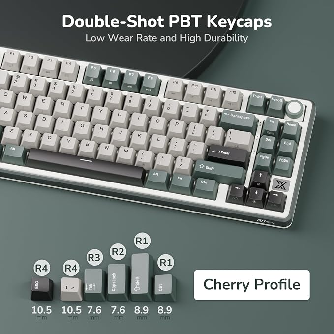 RK ROYAL KLUDGE X87 Gasket Mechanical Keyboard, 75% Wireless Gaming Keyboard with Touchable X-Plate & Volume Knob, Bluetooth/2.4GHz/Wired, Hot Swappable RGB Backlit (Green, Light Switch)