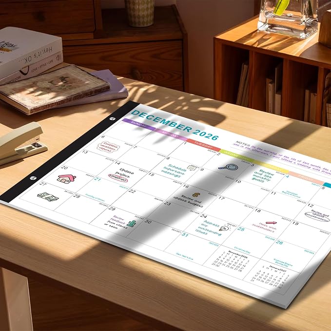 Gannyfer Desk Calendar 2026-2027, 18-Month July 2026-Dec 2027, 22" x 17" Large Yearly Desktop Calendar, with Plastic Cover, Corner Protectors, for Office, Home and School (6 Stickers Included)