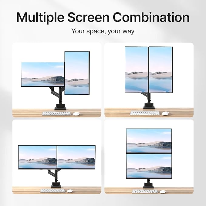 monTEK Dual Monitor Mount Tall Monitor arms for 2 Monitors for 17 to 35 Inch Curved Screen Holds 35 Lbs Adjustable Heavy Duty Monitor Desk Mount Cable Management, VESA 75/100mm
