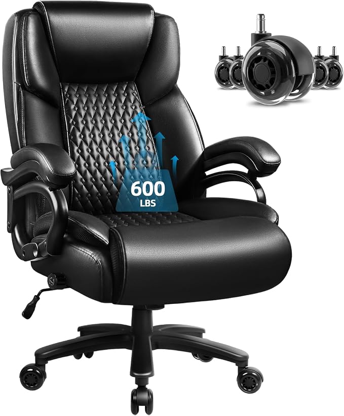 VITESSE 600lbs Heavy Duty Office Chair for Low Back Pain Relief, Big and Tall Office Chair with Ergonomic Lumbar Support, High Back Executive Chair with Quiet Rubber Wheel